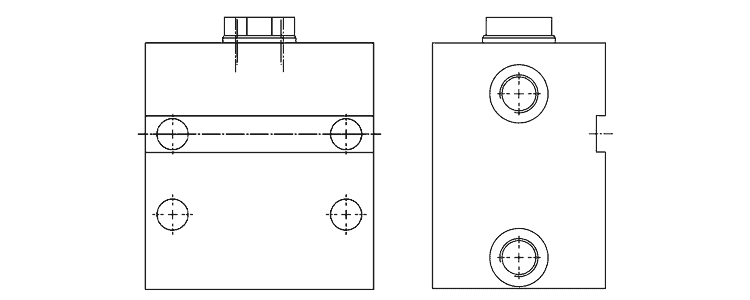Blockzylinder aus Stahl mit Querbohrungen und breiter Quernut (Rohrgewindeanschluss) 1 Bauformen Bemassung 602